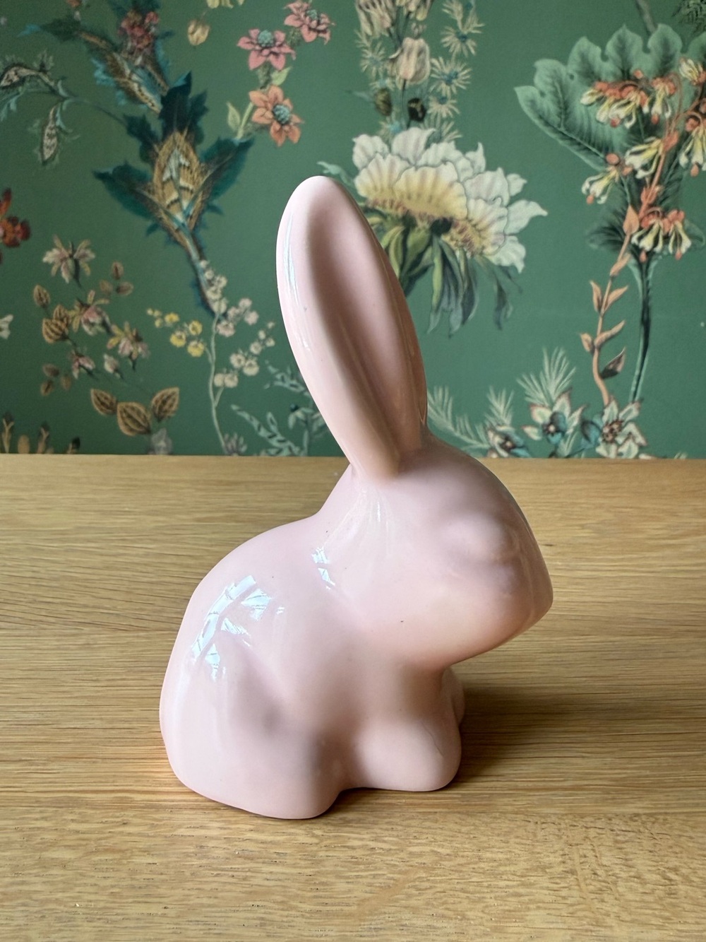Vintage Ceramic Bunny Figurine Calif USA 309 Pink Cotton Balls 6” MCM Rabbit